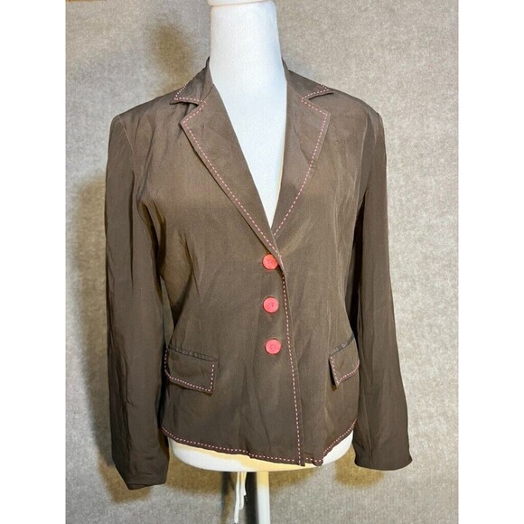 Silkland Women's Blazer 8p Silk‎ Career Contrast Stitch Sleek Academia - Picture 1 of 6